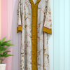 Light Gray Floral Borka with Mustard Yellow Buttons & Collar | HijabBari"